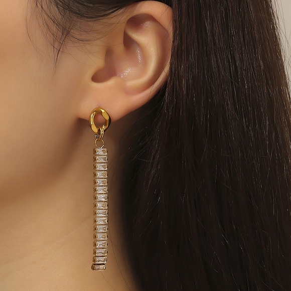 Gold Simulated Diamond Drop Earrings* - Picture 1 of 8